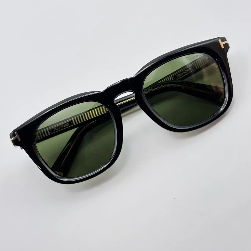 Tom Ford Sunglasses Icon FT1326-F 01N Black Square Green Lens 52mm Asian Fit New